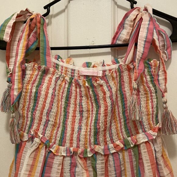 Zimmermann Girls Stripped Cotton Dress with Shoulder Tie & Pom Pom Trim. Size 10 - Picture 3 of 8